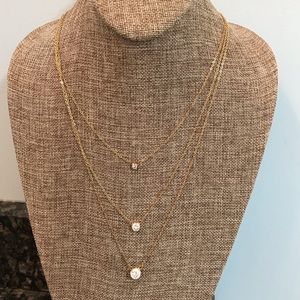 NIB Ann Taylor tri-strand CZ goldtone necklace